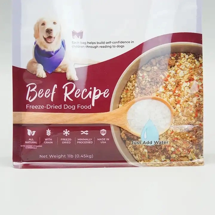 Custom Moisture Proof Flat Bottom Ziplock Flexible Plastic Pouch Animal Feed Bag Pet Food Packaging for Dog Treat