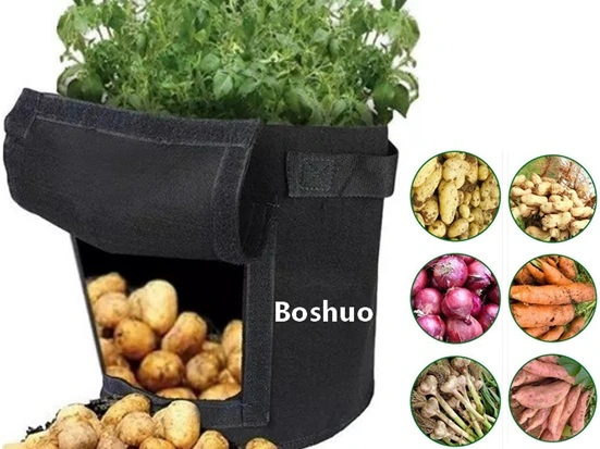 4 5 6 7 10 15 Gallons Nonwoven Geo Textile Fabric Felt Potato Tomato Carrot Peanut Pepper Garlic Yam Vegetable Planting Grow Bag with Window Chinese Supplier